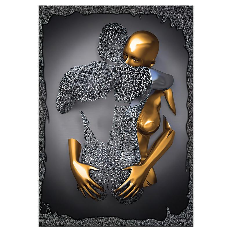 Abstraktes Paar-Skulptur-Leinwandgemälde, rotes Herz, Metallstatue, Poster, Liebhaber, Wandkunst, Bild für Wohnzimmer, Heimdekoration 30x40cm von Joom DACH