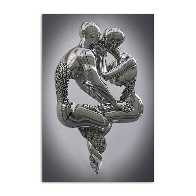 Abstraktes Paar-Skulptur-Leinwandgemälde, rotes Herz, Metallstatue, Poster, Liebhaber, Wandkunst, Bild für Wohnzimmer, Heimdekoration 40x60cm von Joom DACH
