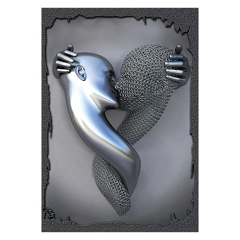 Abstraktes Paar-Skulptur-Leinwandgemälde, rotes Herz, Metallstatue, Poster, Liebhaber, Wandkunst, Bild für Wohnzimmer, Heimdekoration 40x60cm von Joom DACH