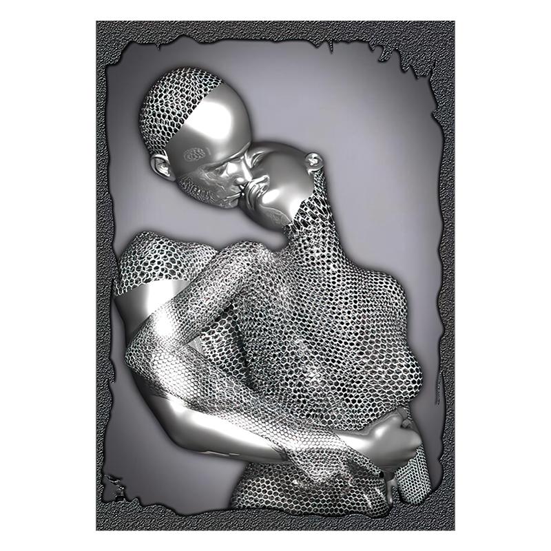 Abstraktes Paar-Skulptur-Leinwandgemälde, rotes Herz, Metallstatue, Poster, Liebhaber, Wandkunst, Bild für Wohnzimmer, Heimdekoration 40x60cm von Joom DACH