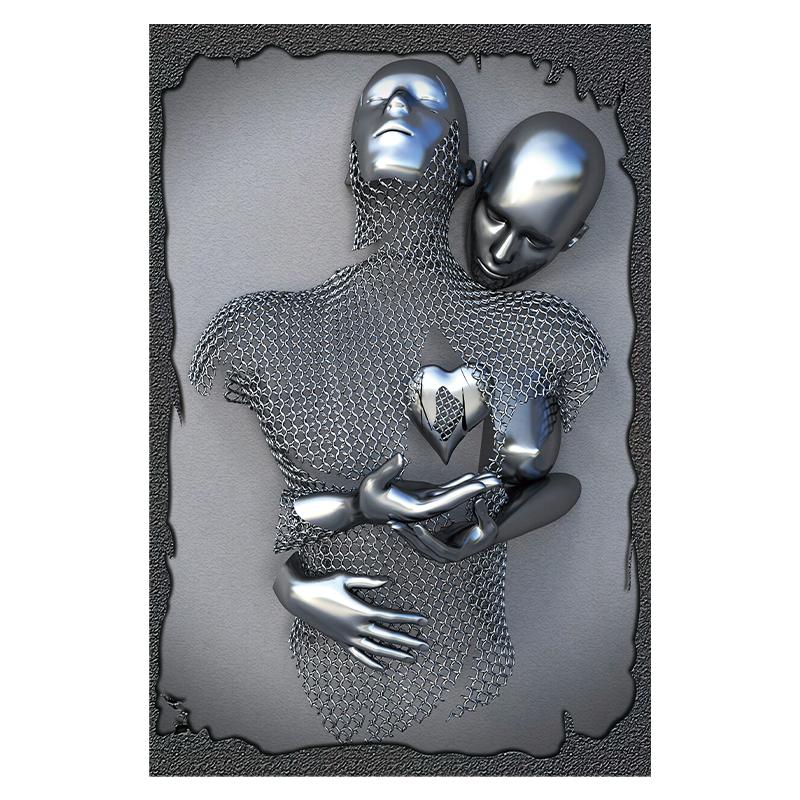 Abstraktes Paar-Skulptur-Leinwandgemälde, rotes Herz, Metallstatue, Poster, Liebhaber, Wandkunst, Bild für Wohnzimmer, Heimdekoration 40x60cm von Joom DACH