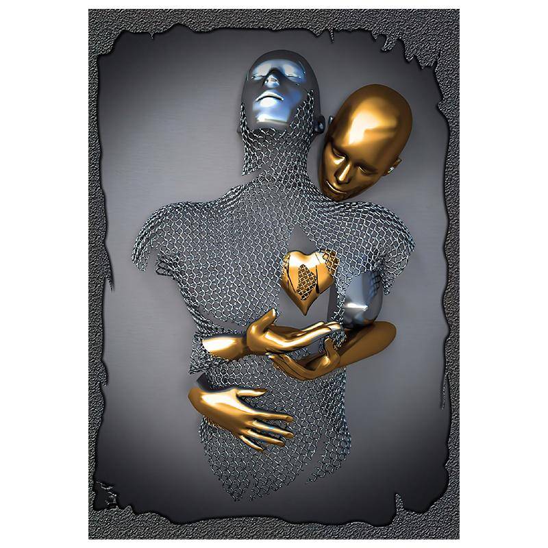 Abstraktes Paar-Skulptur-Leinwandgemälde, rotes Herz, Metallstatue, Poster, Liebhaber, Wandkunst, Bild für Wohnzimmer, Heimdekoration 50x70cm von Joom DACH