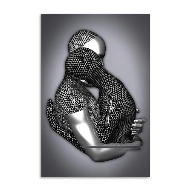 Abstraktes Paar-Skulptur-Leinwandgemälde, rotes Herz, Metallstatue, Poster, Liebhaber, Wandkunst, Bild für Wohnzimmer, Heimdekoration 50x70cm von Joom DACH