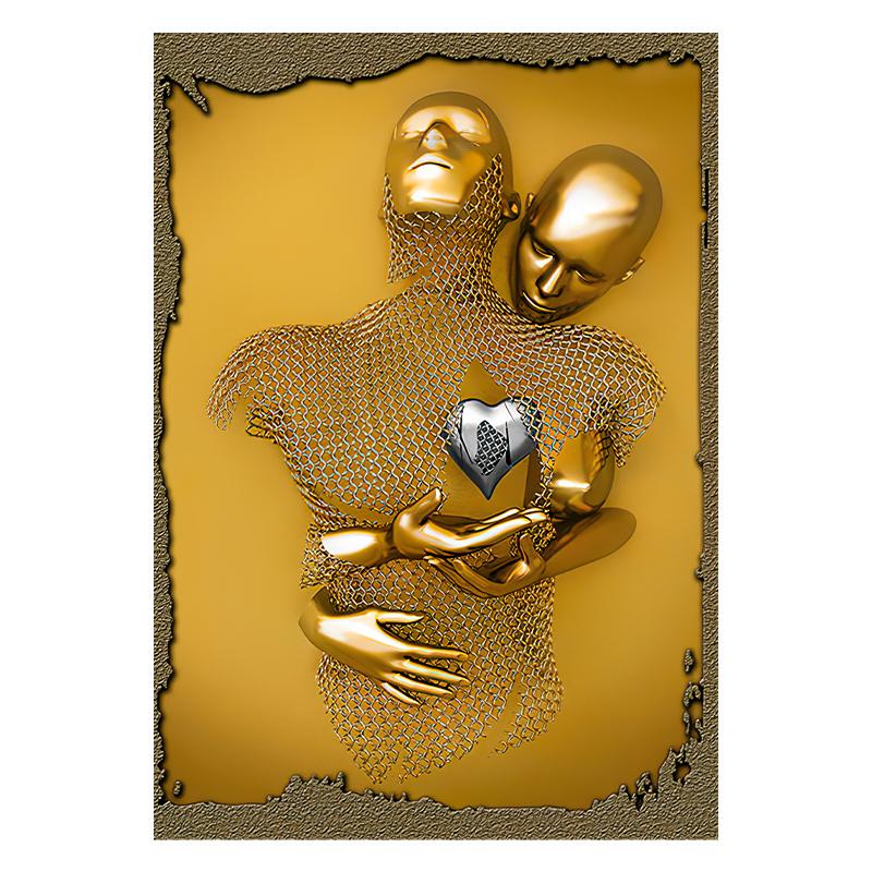 Abstraktes Paar-Skulptur-Leinwandgemälde, rotes Herz, Metallstatue, Poster, Liebhaber, Wandkunst, Bild für Wohnzimmer, Heimdekoration 50x70cm von Joom DACH