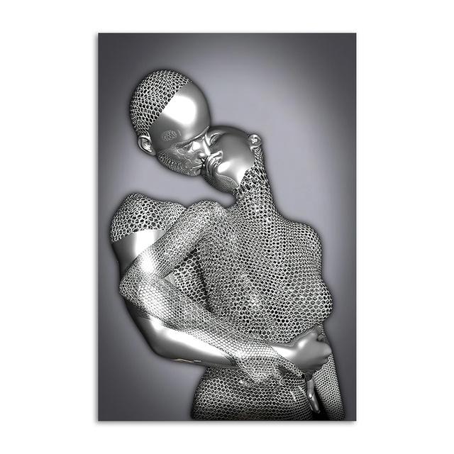 Abstraktes Paar-Skulptur-Leinwandgemälde, rotes Herz, Metallstatue, Poster, Liebhaber, Wandkunst, Bild für Wohnzimmer, Heimdekoration 50x75cm von Joom DACH