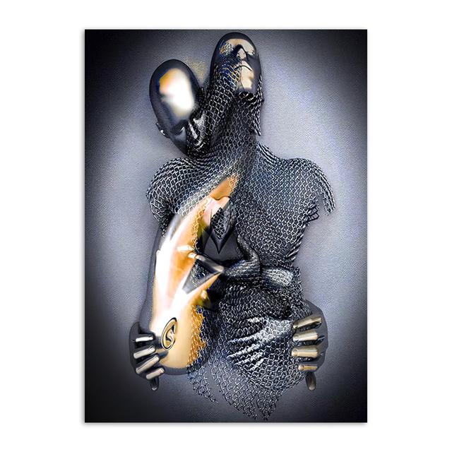 Abstraktes Paar-Skulptur-Leinwandgemälde, rotes Herz, Metallstatue, Poster, Liebhaber, Wandkunst, Bild für Wohnzimmer, Heimdekoration 50x75cm von Joom DACH