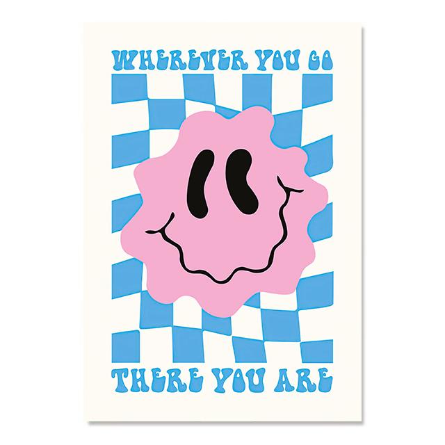 Abstraktes Smiley-Poster, Ästhetik, Regenbogenbär, Druck, Hippie-Doodle, Leinwandmalerei, Schachbrett-Kunst, Wandbild, Home Room Decor 40x50cm No Frame von Joom DACH