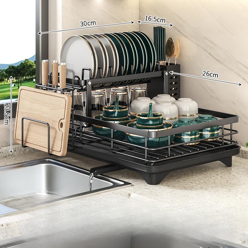 Abtropfgestell für die Küche, verstellbar, Edelstahl, 2 Ebenen, Teller-Organizer, Geschirr-/Schüssel-Abtropfgestell, Lagerregal, Küchenutensilien von Joom DACH