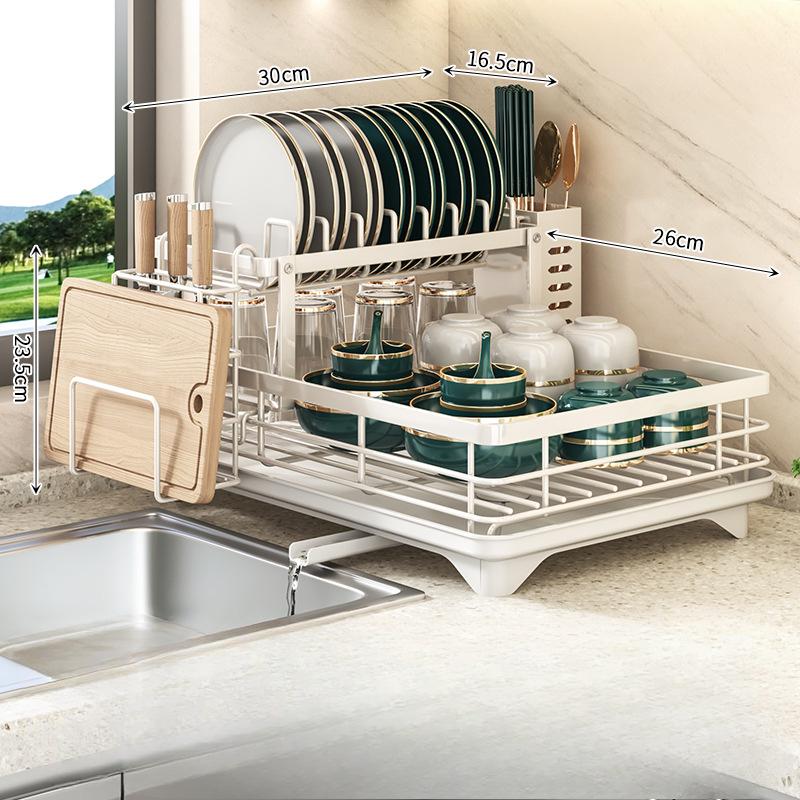 Abtropfgestell für die Küche, verstellbar, Edelstahl, 2 Ebenen, Teller-Organizer, Geschirr-/Schüssel-Abtropfgestell, Lagerregal, Küchenutensilien von Joom DACH