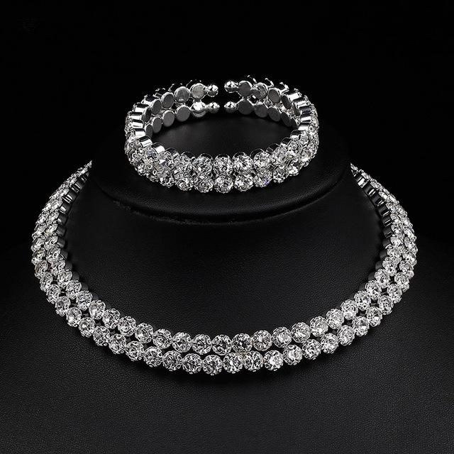 Accessoires, Accessoires Mode Kristall Halskette Armband, Doppel Strass Klauenkette Diamant Halsband Damen von Joom DACH