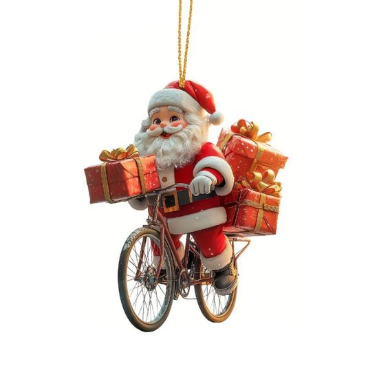 Acryl Weihnachtsmann Weihnachten 2D Flacher Weihnachtsmann fährt Fahrrad Hängeornamente C von Joom DACH