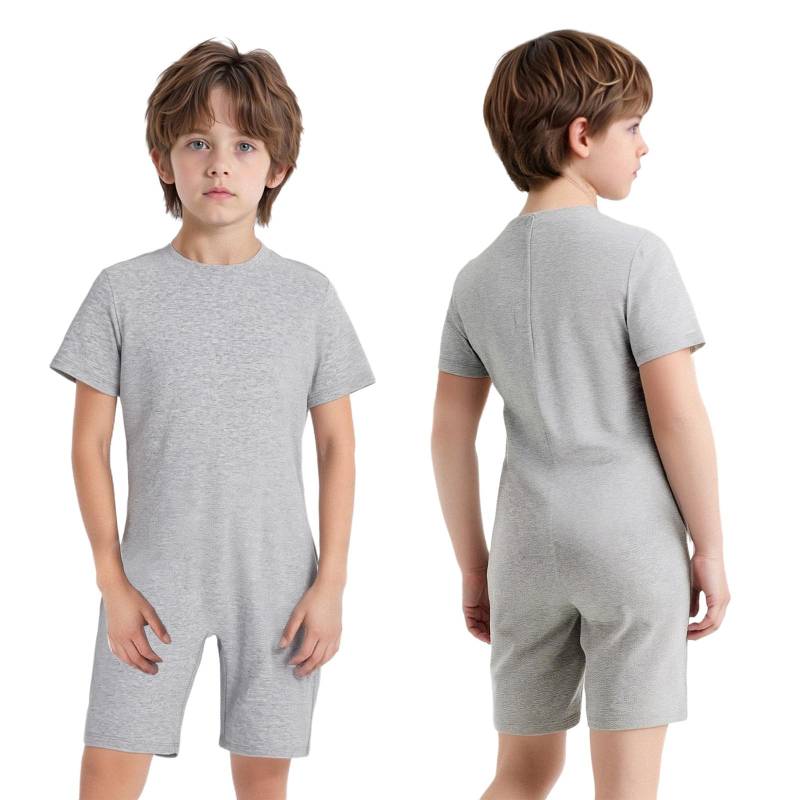 Adaptive Kleidung für Kinder mit besonderen Bedürfnissen Mädchen Jungen Anti-Auszieh-Strampler Kurzarm Reißverschluss hinten Jumpsuit 9-10 Years grau von Joom DACH