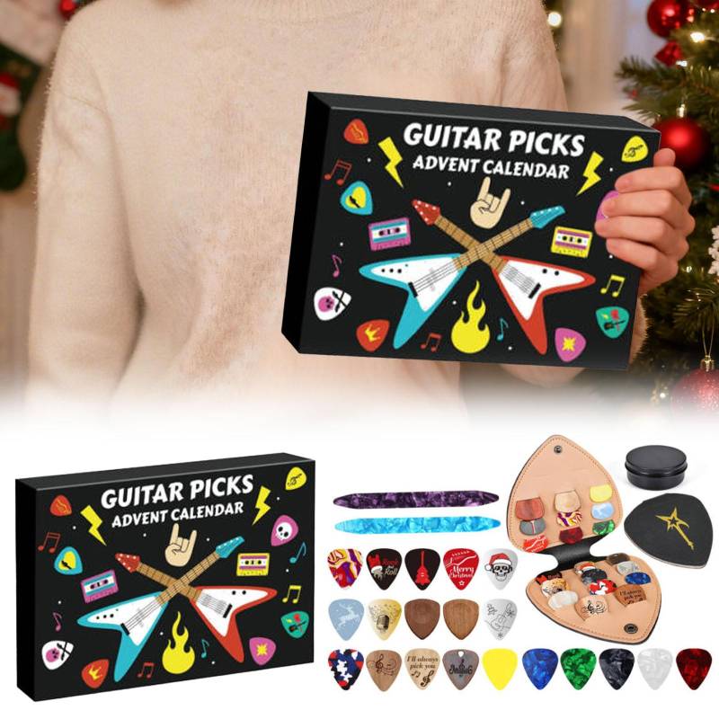 Adventskalender 2025, Gitarrist Weihnachts-Countdown-Kalender mit 22 Plektren und Plektrumhalter, Bass-Ukulele Musikliebhaber Geschenk One Size von Joom DACH
