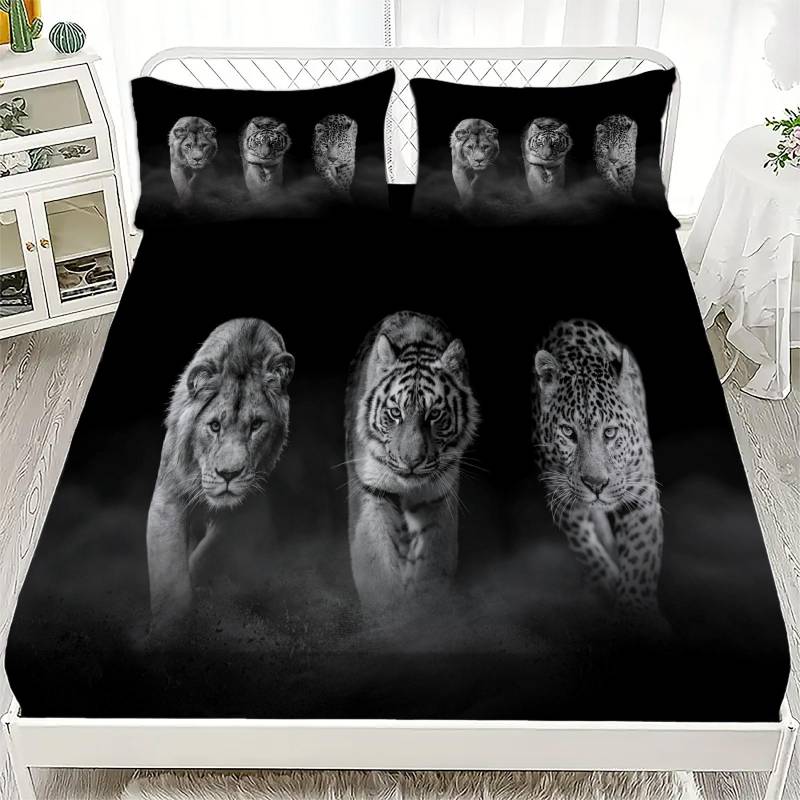Afrikanische Savanne Wildtier Stil Spannbettlaken Set Weiches Atmungsaktives Bettwäscheset Elefant Löwe Leopard Gedruckte Matratzenschoner 90x200cmx25 von Joom DACH
