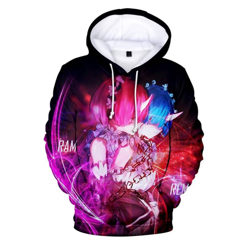 Ainme Re Zero Hoodies 3D Re Zero Hoodie Sweatshirt Männer Frauen Harajuku Kleidung Rem und Ram Japanische 3D Übergroße Hoodies M von Joom DACH