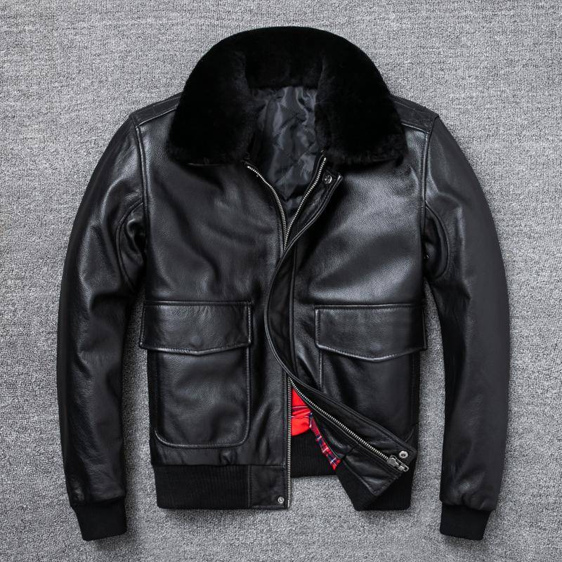 Air Force Fliegerjacke Pelzkragen Echte Oberschicht Rindslederjacke Herren Schwarz Braun Kuhmantel Herren Winterjacke M von Joom DACH