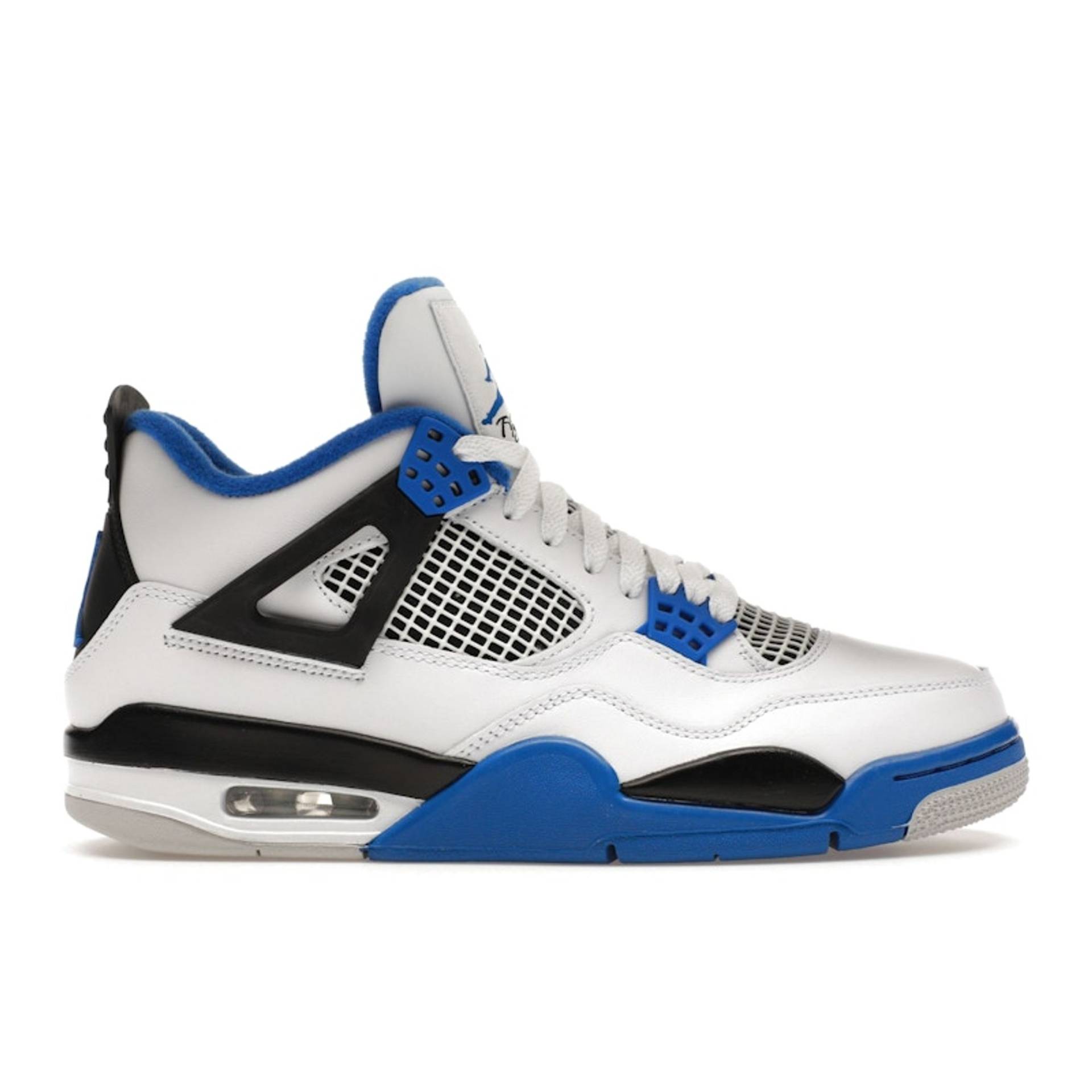Air Jordan 4 Retro Motorsports Herren-Sneaker Weiß Game-Royal Schwarz 308497-117 44 von Joom DACH