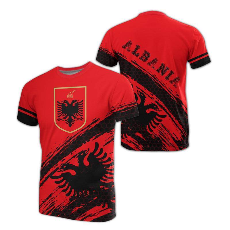 Albanien Flagge Grafik T-Shirts Adler Rundhals Kurzarm 3D Druck T-Shirt Tops Für Männer Kleidung Lässige Fußball Trikot T-Shirts XL von Joom DACH