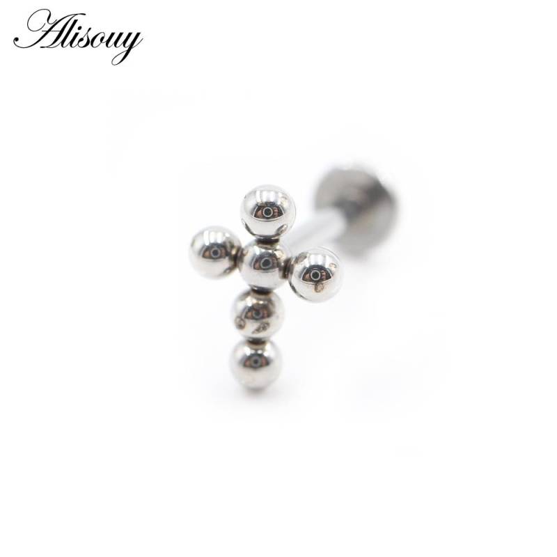 Alisouy 1 Stück Edelstahl Kreuz Kugel Gewinde Ohr Tragus Helix Labret Lippenringe Knorpel Ohrstecker Piercing Körperschmuck 1.2x8mm von Joom DACH