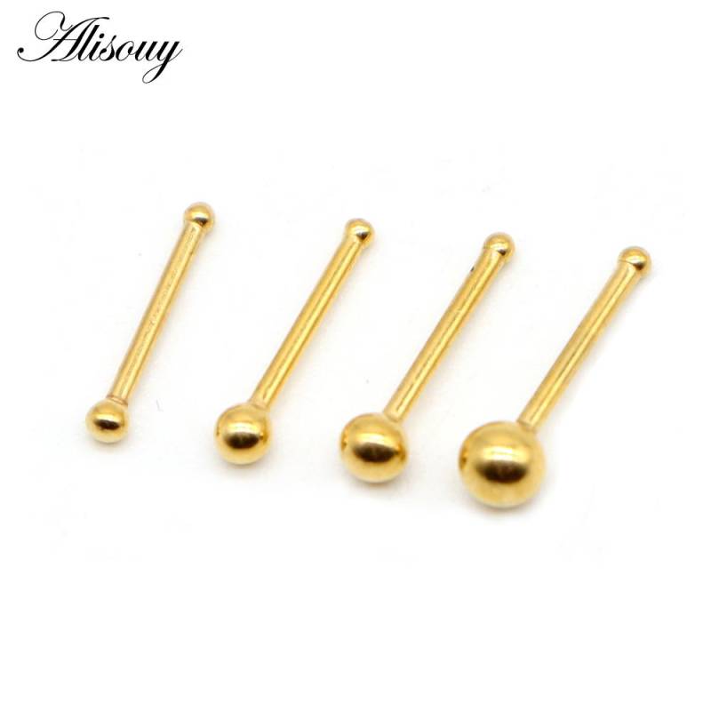 Alisouy 1PC Nasenstecker Bar 316L Edelstahl Kugel Nasenpiercing Pin Ohrringe Nariz Frauen Nasenringe Mode Körperschmuck #4 0.8*7*3.0mm gold von Joom DACH