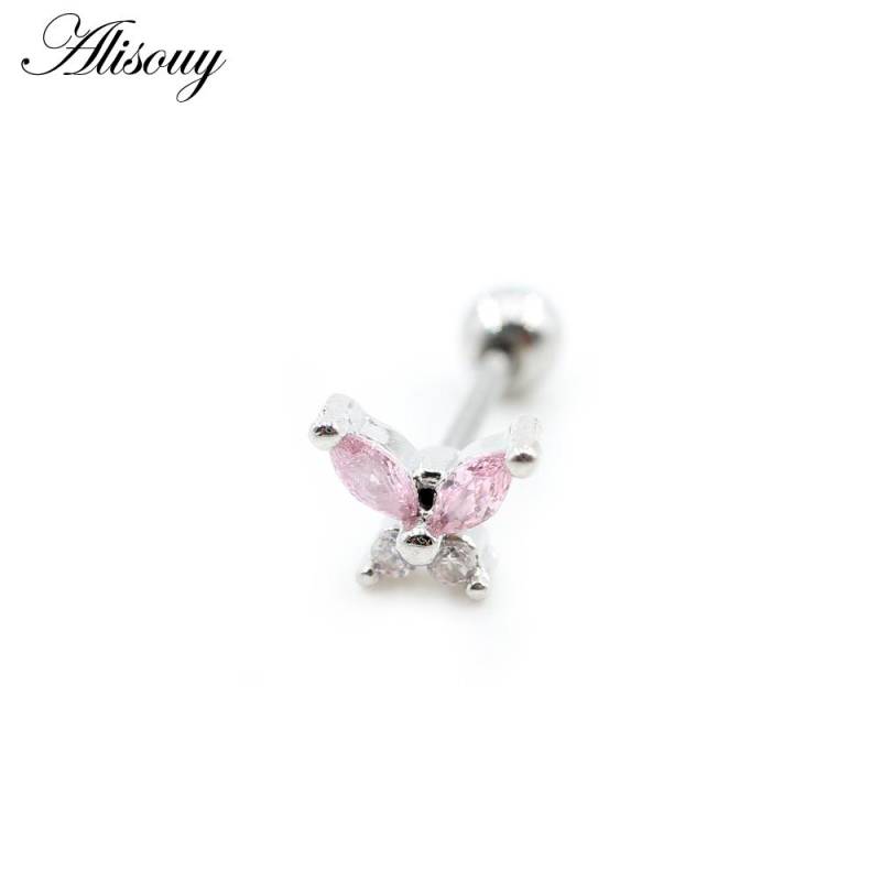 Alisouy 2 STÜCKE Schmetterling Harz Zirkon Ball Edelstahl Frauen Männer Ohrstecker Ohrringe Knorpel Tragus Helix Pierceing Schmuck von Joom DACH