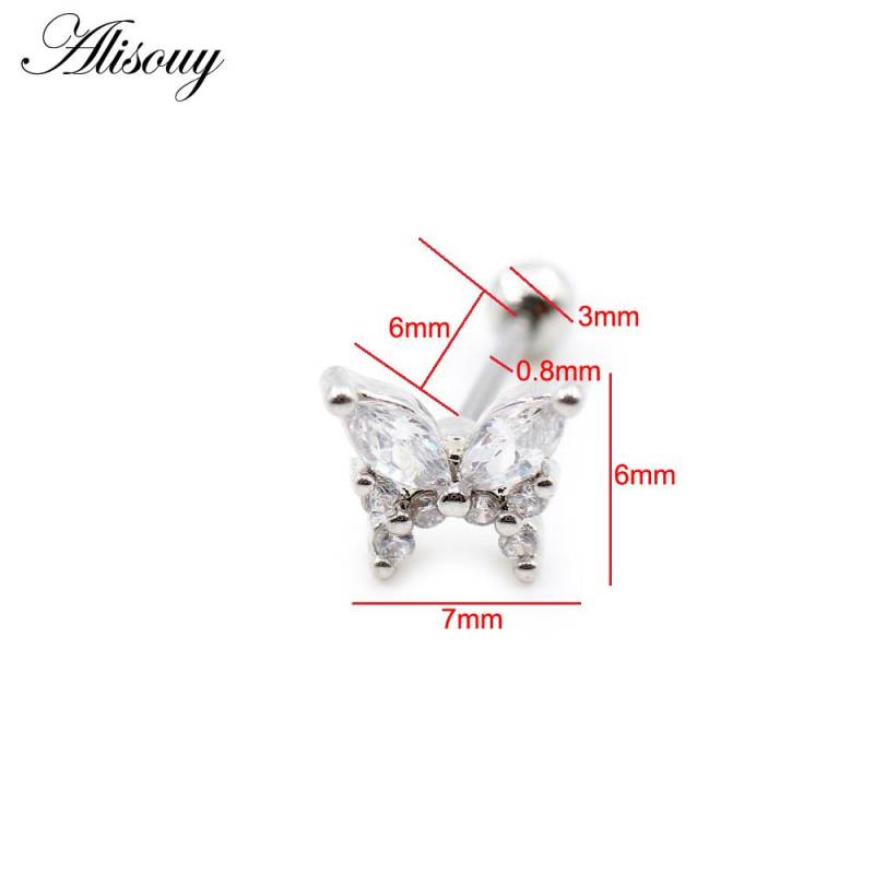 Alisouy 2 STÜCKE Schmetterling Harz Zirkon Ball Edelstahl Frauen Männer Ohrstecker Ohrringe Knorpel Tragus Helix Pierceing Schmuck von Joom DACH