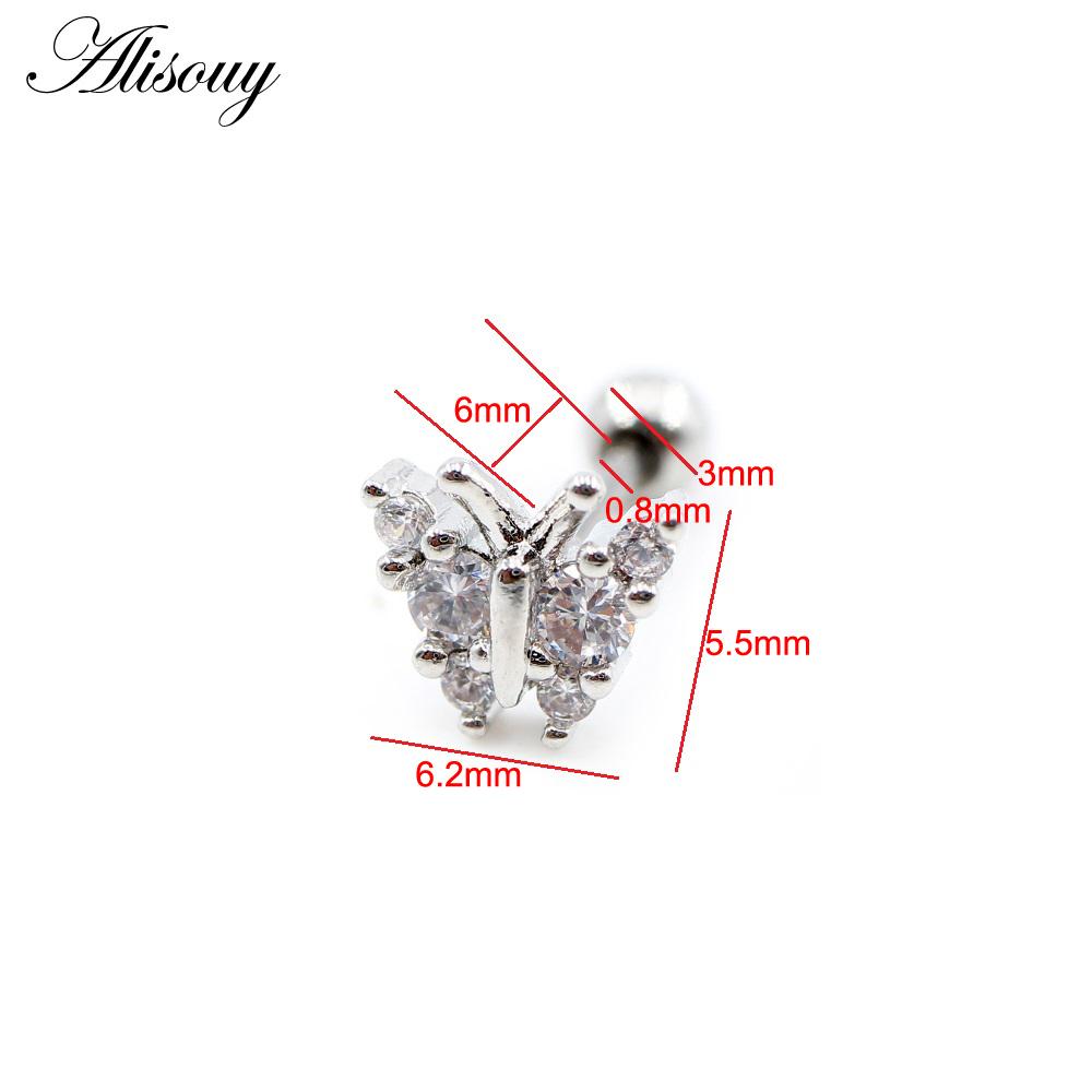 Alisouy 2 STÜCKE Schmetterling Harz Zirkon Ball Edelstahl Frauen Männer Ohrstecker Ohrringe Knorpel Tragus Helix Pierceing Schmuck von Joom DACH
