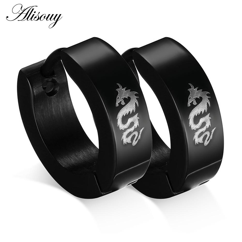 Alisouy Niedliche Creolen für Männer und Frauen, Punk, Drache, Herz, Totenkopf, Stern, Kreuz, römische Ziffern, Edelstahl, kleine Huggie-Ohrringe Dragon von Joom DACH