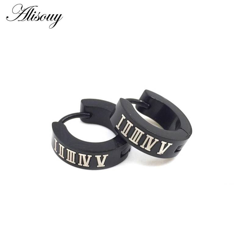 Alisouy Niedliche Creolen für Männer und Frauen, Punk, Drache, Herz, Totenkopf, Stern, Kreuz, römische Ziffern, Edelstahl, kleine Huggie-Ohrringe Roman numerals von Joom DACH