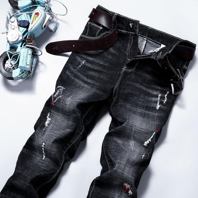 All-Match Schwarze Jeans Herren Trendy Slim Fit Kleine Gerade Stretch Modemarke Herbst und Winter Neue Herrenhose Lang 32 schwarz von Joom DACH