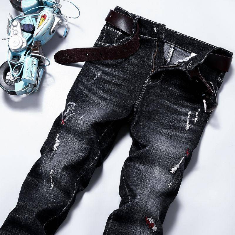 All-Match Schwarze Jeans Herren Trendy Slim Fit Kleine Gerade Stretch Modemarke Herbst und Winter Neue Herrenhose Lang 32 schwarz von Joom DACH