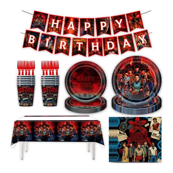 Alles Gute zum Geburtstag Dekorationsset Enthält Einweg-Pappteller Servietten Becher Tischdecke Banner Anime-Themen-Partyzubehör für Kinder Fans A von Joom DACH