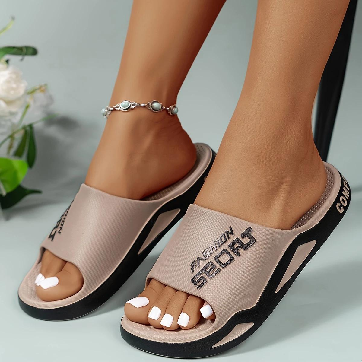 Alphabet-Sport-Hausschuhe für Damen, weiche Sohle, offene Zehenpartie, leichte Sommerhausschuhe für drinnen und draußen 40-41 khaki von Joom DACH