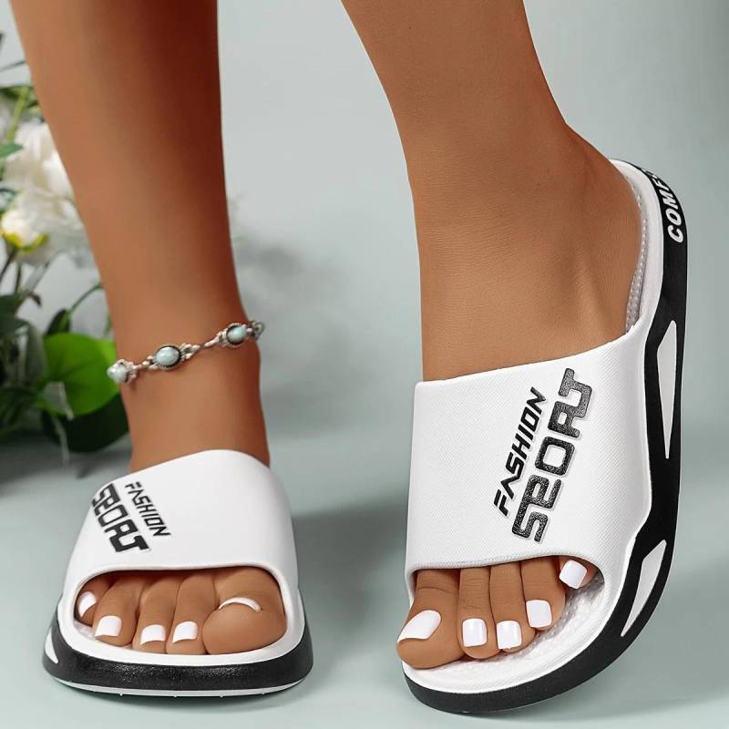 Alphabet-Sport-Hausschuhe für Damen, weiche Sohle, offene Zehenpartie, leichte Sommerhausschuhe für drinnen und draußen 48-49 weiß von Joom DACH