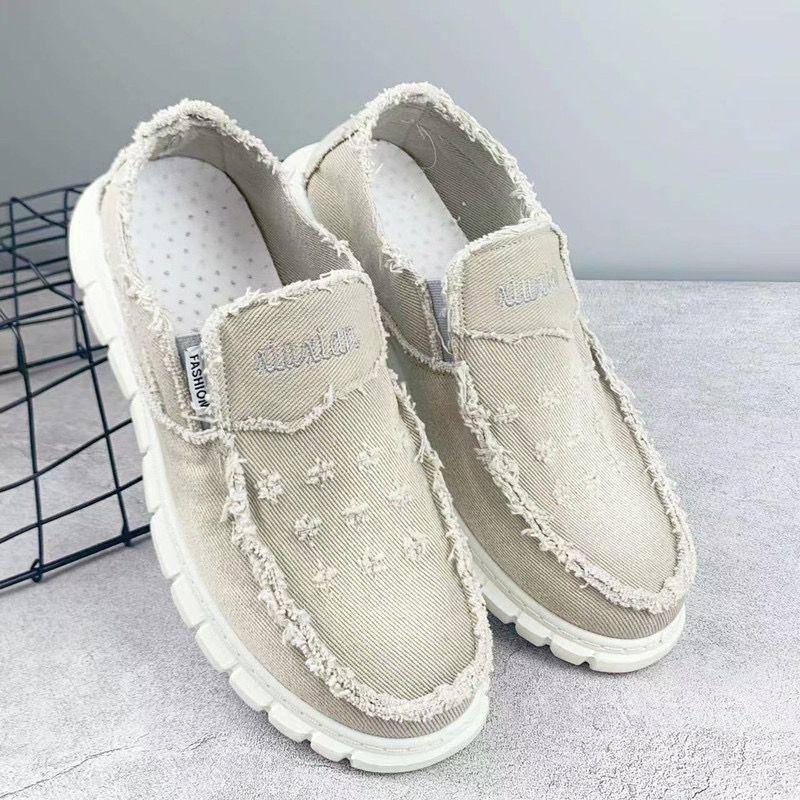 Alte Peking-Stoffschuhe Herren-Segeltuchschuhe Kleine Gänseblümchen Herrenschuhe Slip-on Freizeitschuhe Atmungsaktive Bettlerschuhe 41 grau von Joom DACH