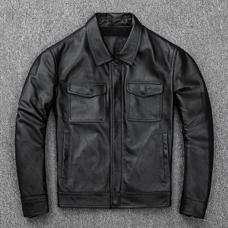 American Casual May Khaki Top Layer Rindslederjacke Herren Schlanke Motorrad Lederjacke mit Revers Mantel Verdickt 5xl von Joom DACH