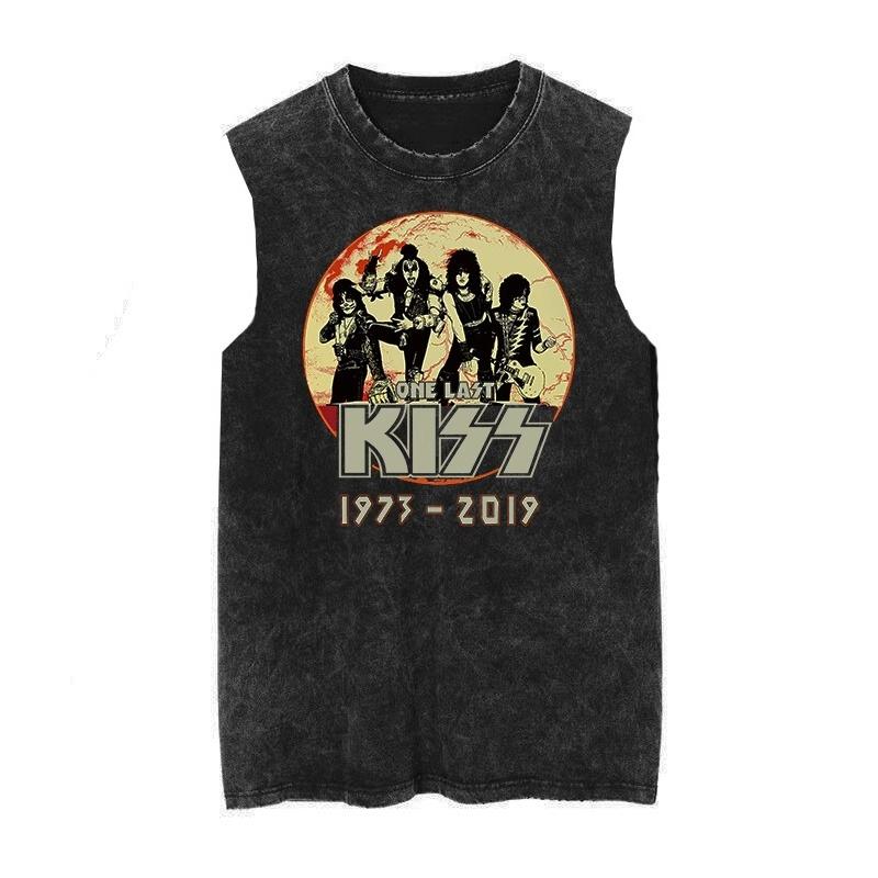 American Vintage Gewaschene Baumwolle Kiss Band Herren Damen Neu Locker Weste Retro Modetrend Ärmelloses T-Shirt Tanktops XL von Joom DACH