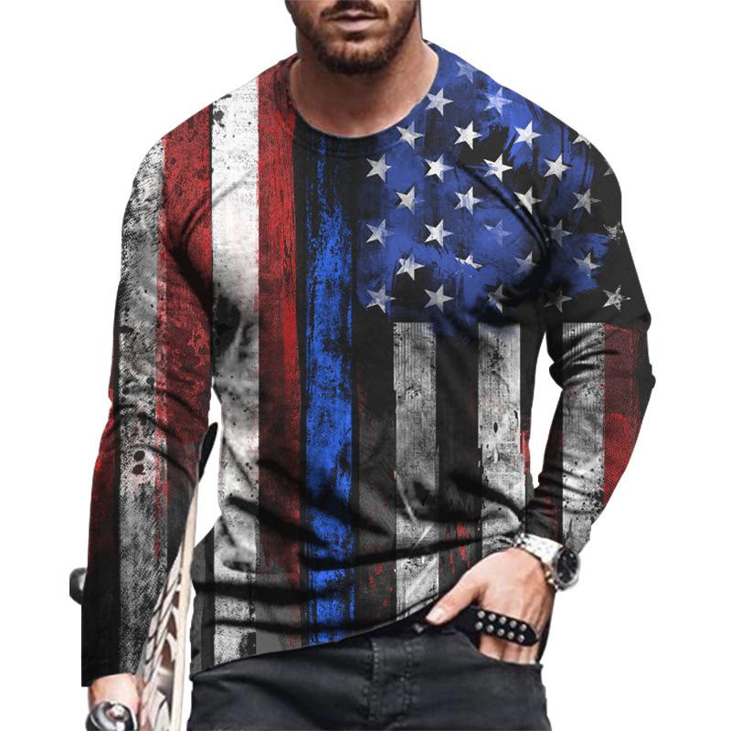 Amerikanische Flagge Drucken Langarm männer T-shirt Frühling Herbst Lose Tops Casual Mode All-Match Oansatz Männer Kleidung 5XL EU Größe 6XL von Joom DACH