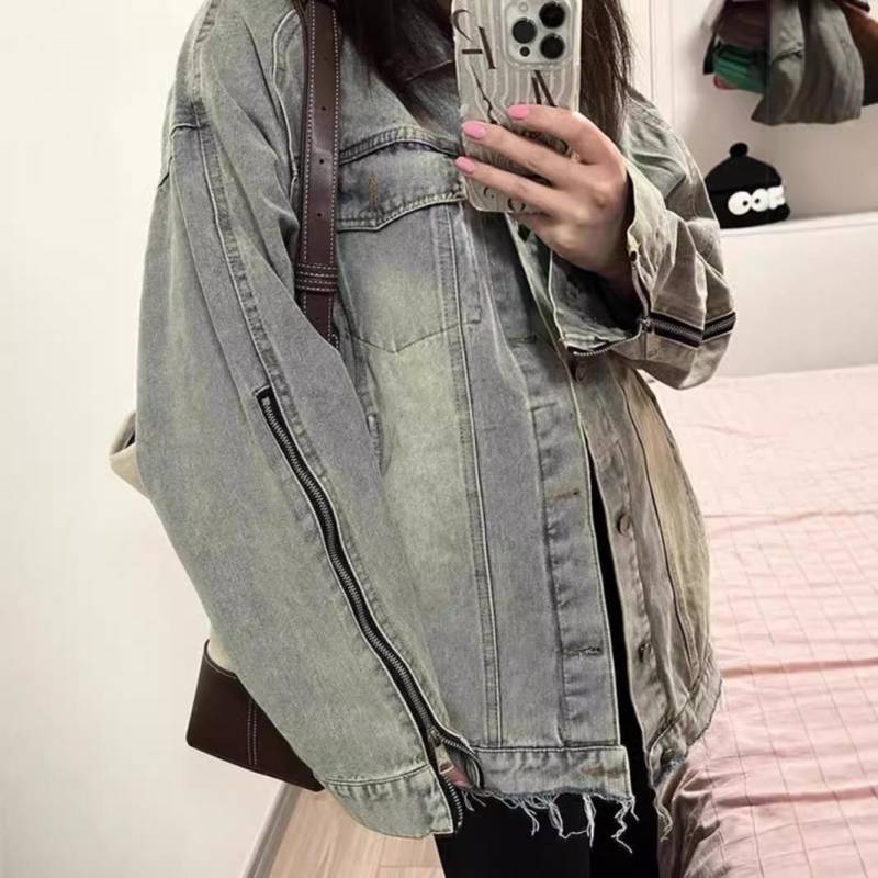Amerikanische Retro Langarm Jeansjacke Damen Frühling Locker und Dünn Vielseitig Gewaschen Old Top M von Joom DACH