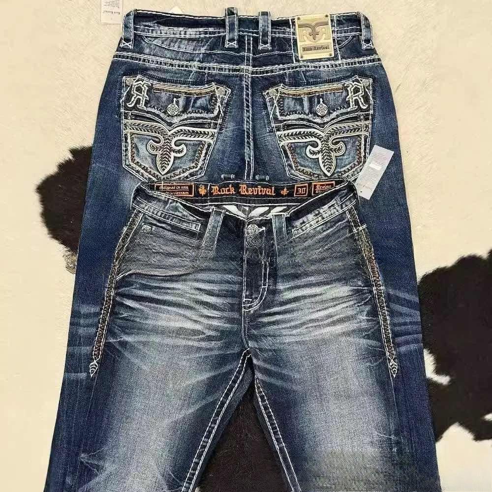 Amerikanische Retro Slim Flare Jeans Damen Y2k Harajuku Gothic Vintage Tasche bestickt blaue Jeanshose niedrige Taille Hose mit weitem Bein S von Joom DACH