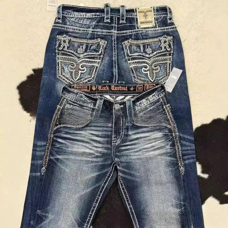 Amerikanische Retro Slim Flare Jeans Damen Y2k Harajuku Gothic Vintage Tasche bestickt blaue Jeanshose niedrige Taille Hose mit weitem Bein XL dunkelblaue von Joom DACH