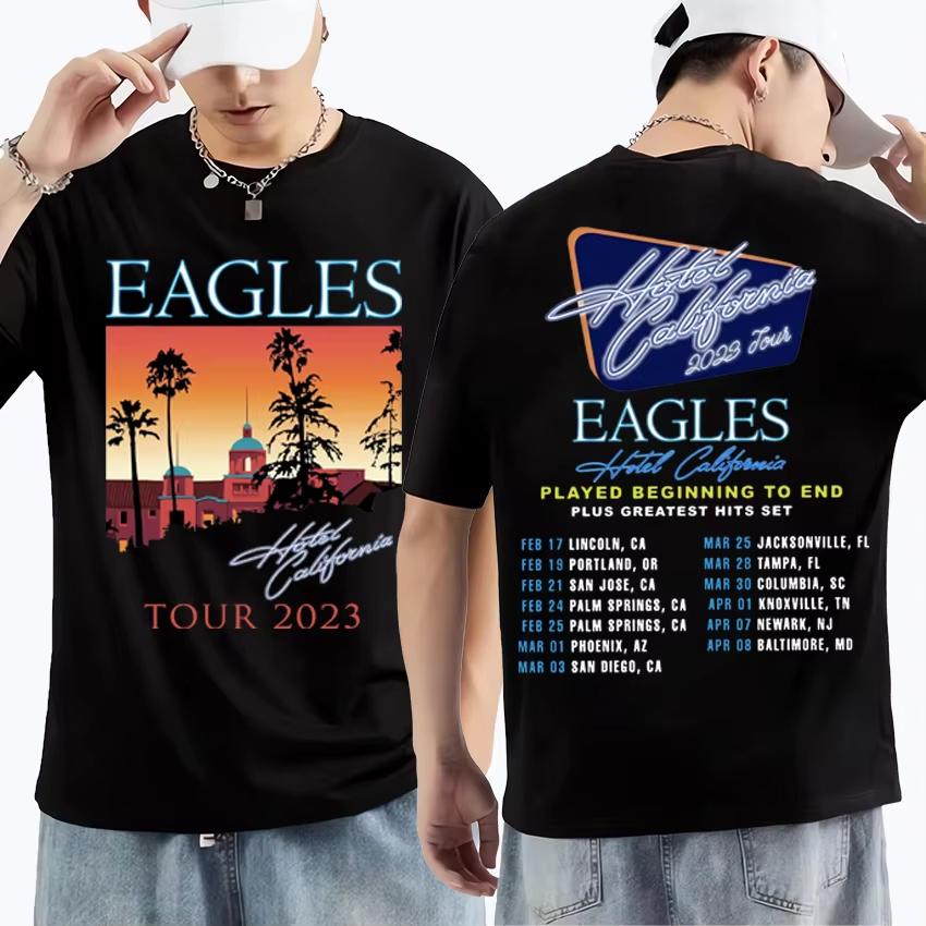 Amerikanische Rockbands Eagles Tour Herren Damen Grafik T-Shirt Hohe Qualität Unisex Reine Baumwolle Druck Lässige Kurzarm T-Shirts 2XL von Joom DACH