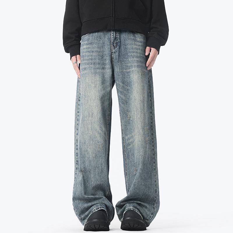 Amerikanische Schwerindustrie Waschung und Alte Jeans Herren Wind High Street Gerade Weitbeinige Hose XXL blau von Joom DACH