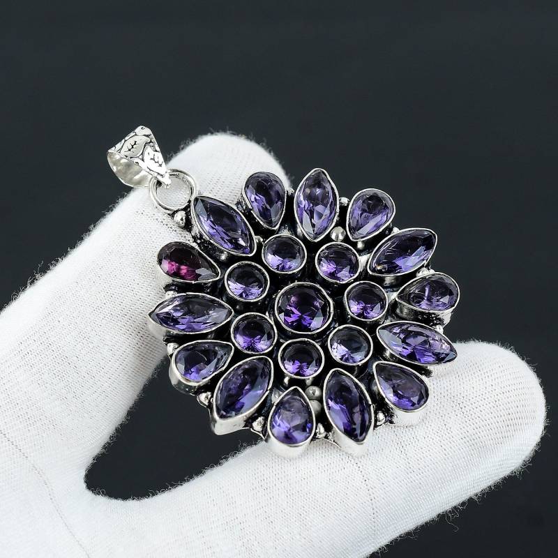 Amethyst-Edelstein, handgefertigter Anhänger aus 925er Sterlingsilber, Amethyst-Designer-Schmuckanhänger, handgefertigter Anhänger, Geschenke 1.77" violett von Joom DACH