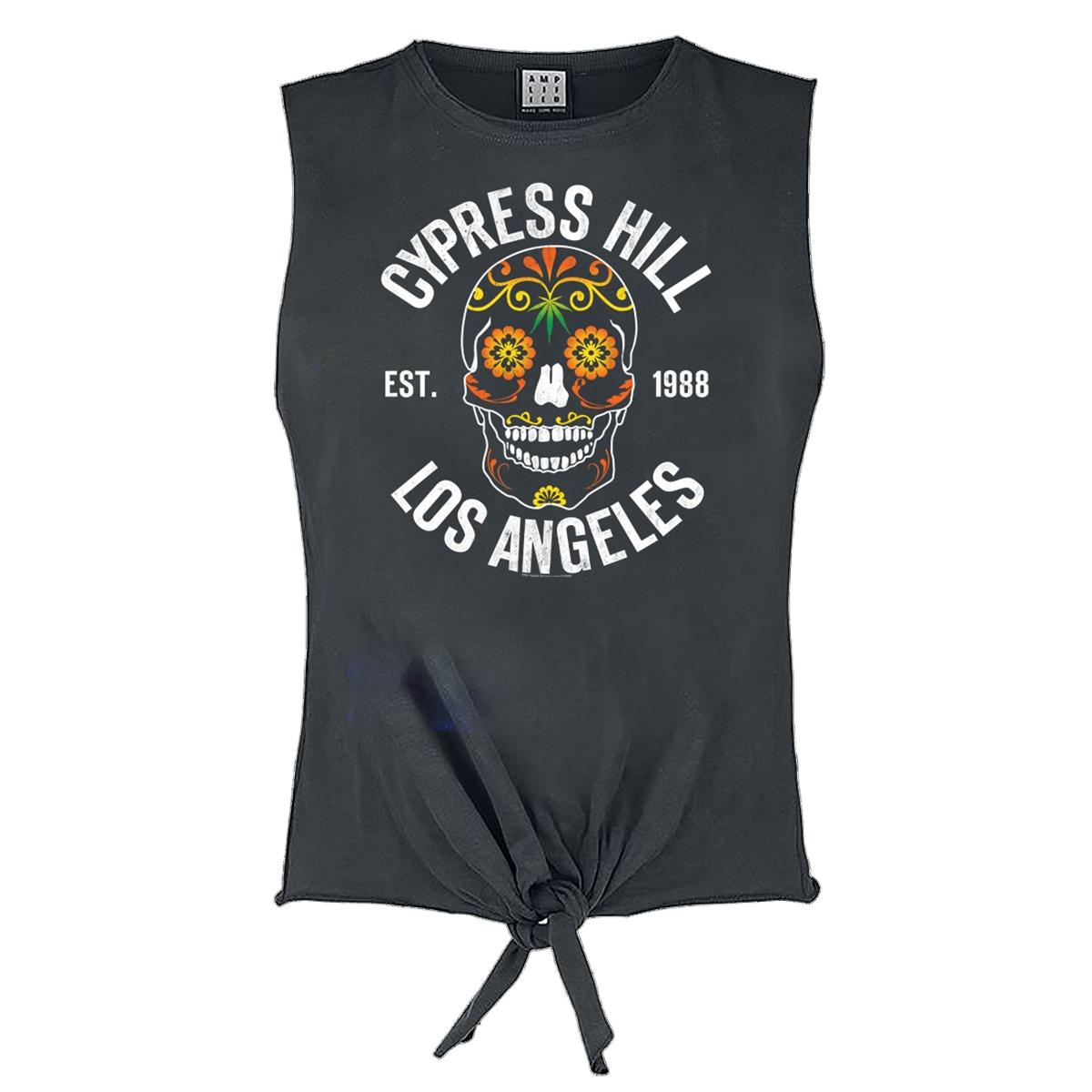 Amplified Ärmelloses T-Shirt Cypress Hill mit Blumen-Totenkopf für Damen XS kohle von Joom DACH