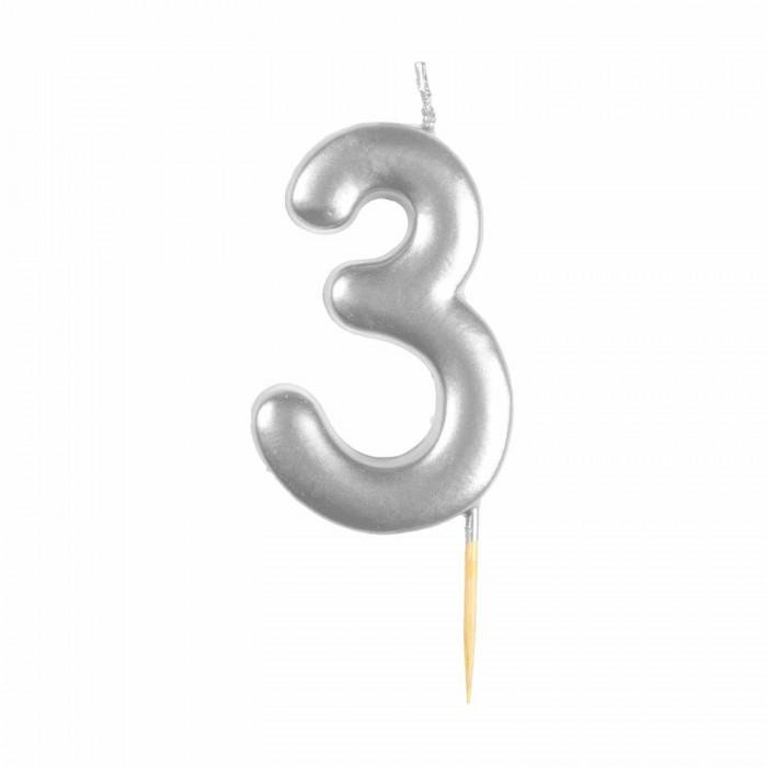 Amscan 3 Metallic-Kerze One Size silber von Joom DACH