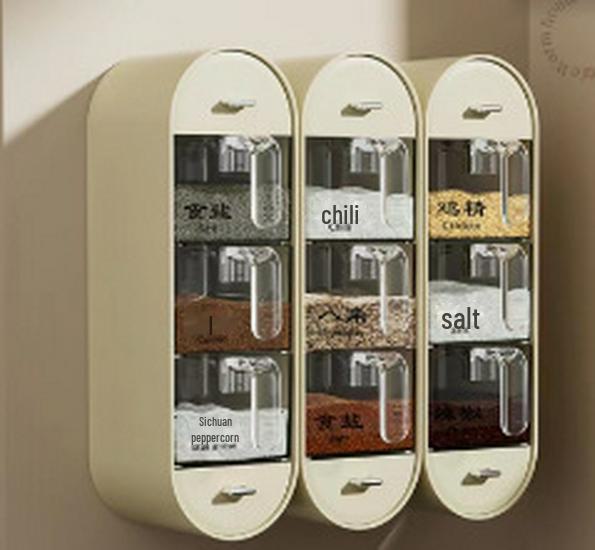 An der Wand montierte Gewürzbox im Schubladenstil mit Aufbewahrung in mehreren Gittern für die Küche weiß/creme von Joom DACH