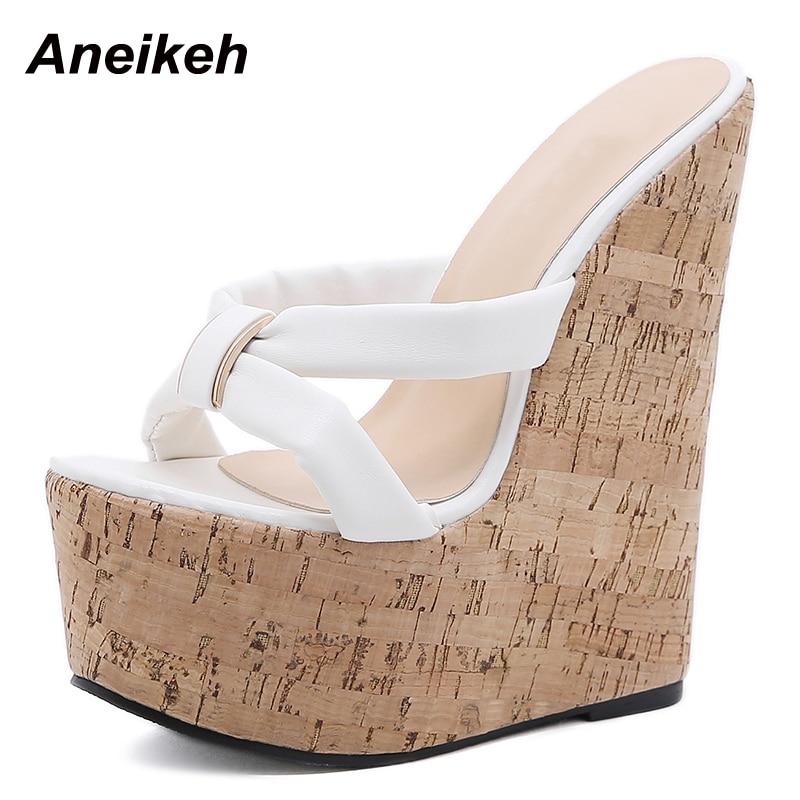 Aneikeh Keile Ferse Frauen Hausschuhe Mode Offene spitze Plattform Sandalen Sommer Super High Heels Weibliche Party Schuhe Größe 35-42 41 weiß von Joom DACH