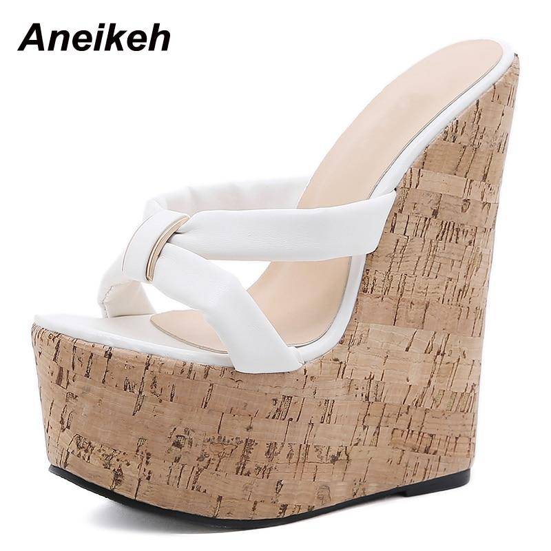 Aneikeh Keile Ferse Frauen Hausschuhe Mode Offene spitze Plattform Sandalen Sommer Super High Heels Weibliche Party Schuhe Größe 35-42 41 weiß von Joom DACH