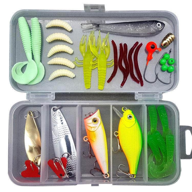 Angeln Locken Kit Weiche und Harte Köder Set Getriebe Schicht Minnow Metall Jig Löffel Für Bass Hecht Kurbel Tackle Zubehör mit Box 33Pcs von Joom DACH